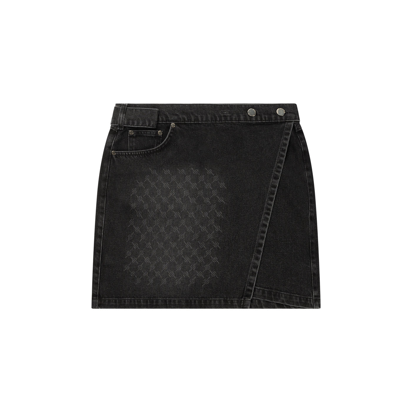 Black Mongram Wrap Denim Skirt