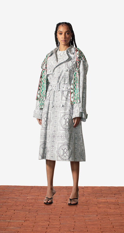 Grey Green Bandana Mamo Long Jacket