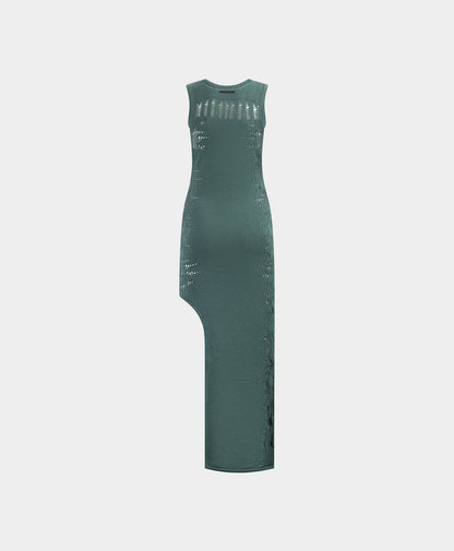 Bistro Green Asymmetric Ladder Dress