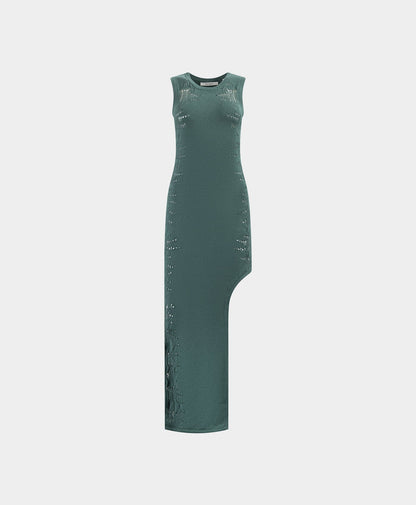 Bistro Green Asymmetric Ladder Dress