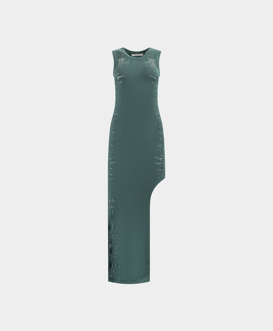 Bistro Green Asymmetric Ladder Dress