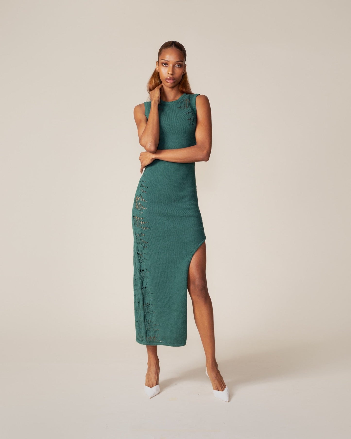 Bistro Green Asymmetric Ladder Dress