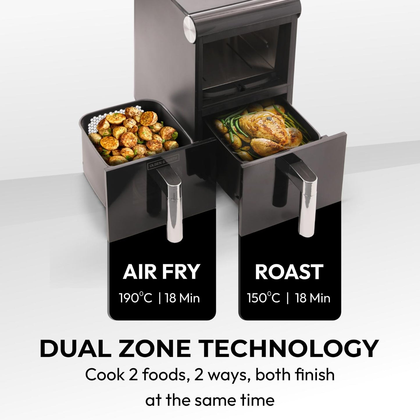 Olsen & Smith Dual Drawer Air Fryer | 11L XL, 1700W, LED, 13 Presets