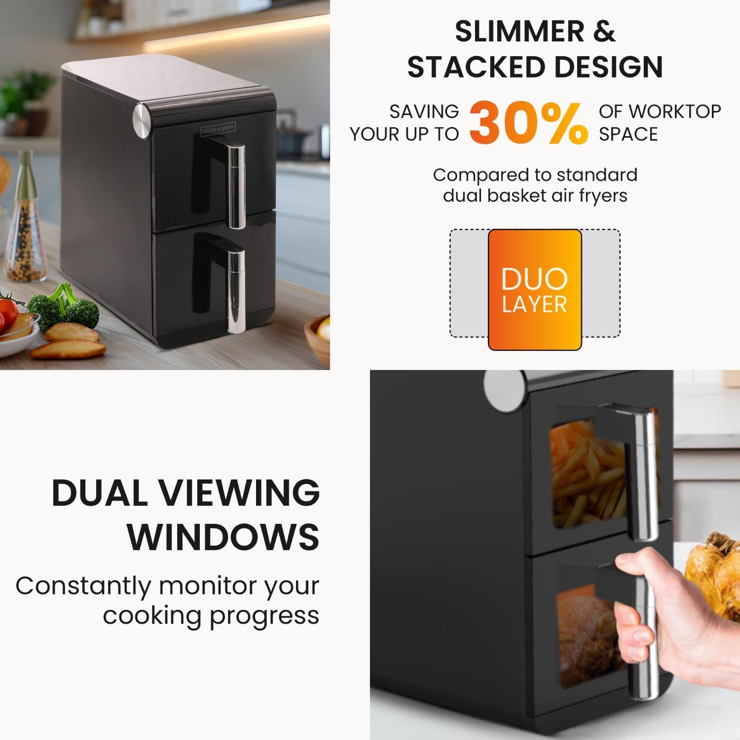 Olsen & Smith Dual Drawer Air Fryer | 11L XL, 1700W, LED, 13 Presets