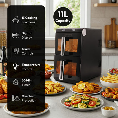 Olsen & Smith Dual Drawer Air Fryer | 11L XL, 1700W, LED, 13 Presets
