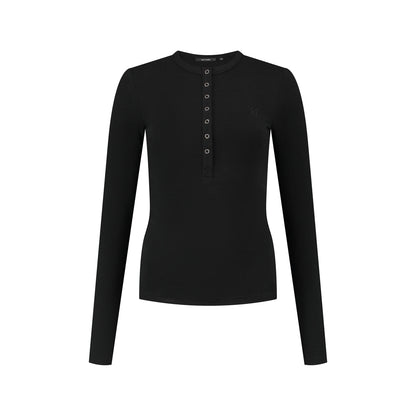 Black Denise Button Longsleeve