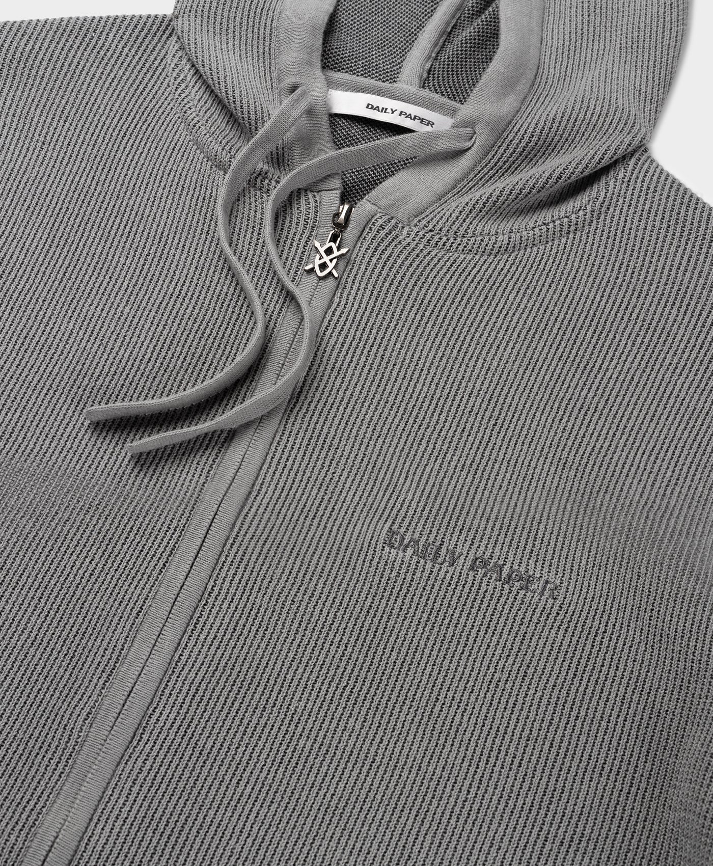 Formal Grey Flat Knit Zip Hoodie