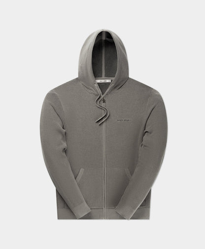 Formal Grey Flat Knit Zip Hoodie