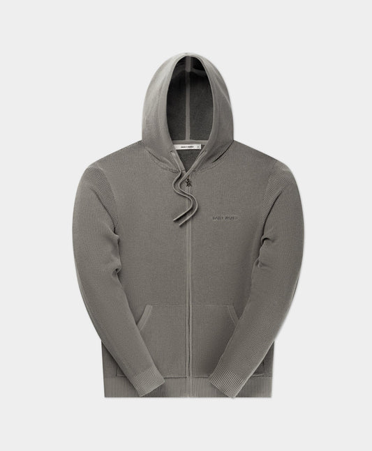 Formal Grey Flat Knit Zip Hoodie