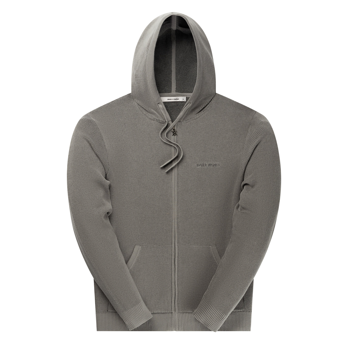 Formal Grey Flat Knit Zip Hoodie