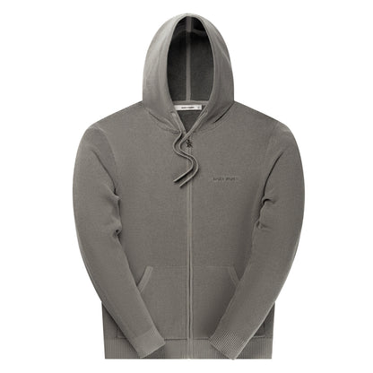 Formal Grey Flat Knit Zip Hoodie