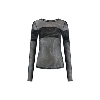 Black Floral Mesh Top