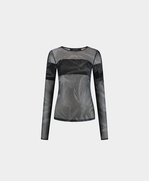 Black Floral Mesh Top