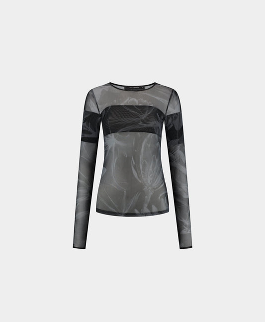 Black Floral Mesh Top