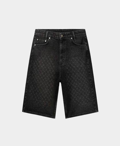 Black Laser Monogram Denim Shorts