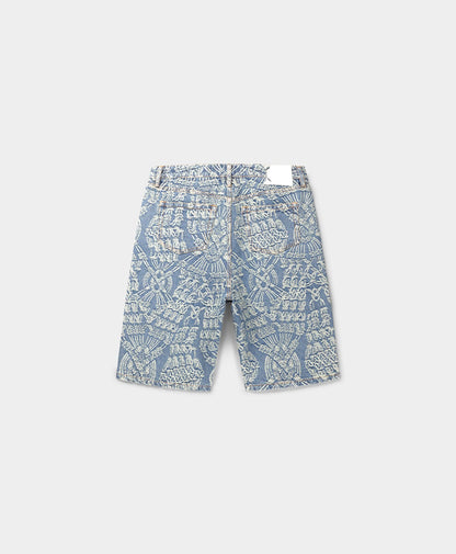 Mid Blue Macrame Denim Shorts