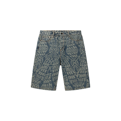 Mid Blue Macrame Denim Shorts