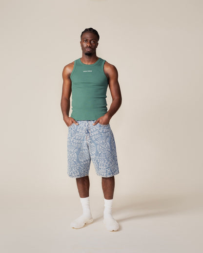 Mid Blue Macrame Denim Shorts