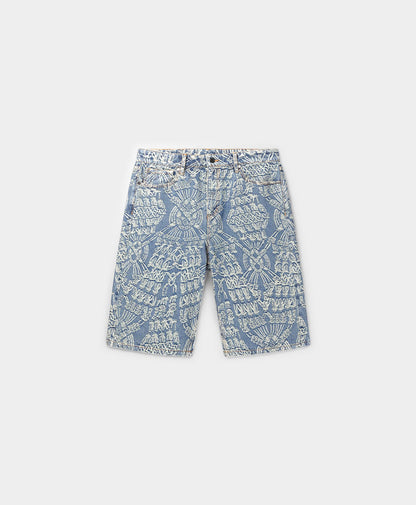 Mid Blue Macrame Denim Shorts