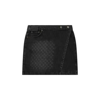 Black Mongram Wrap Denim Skirt