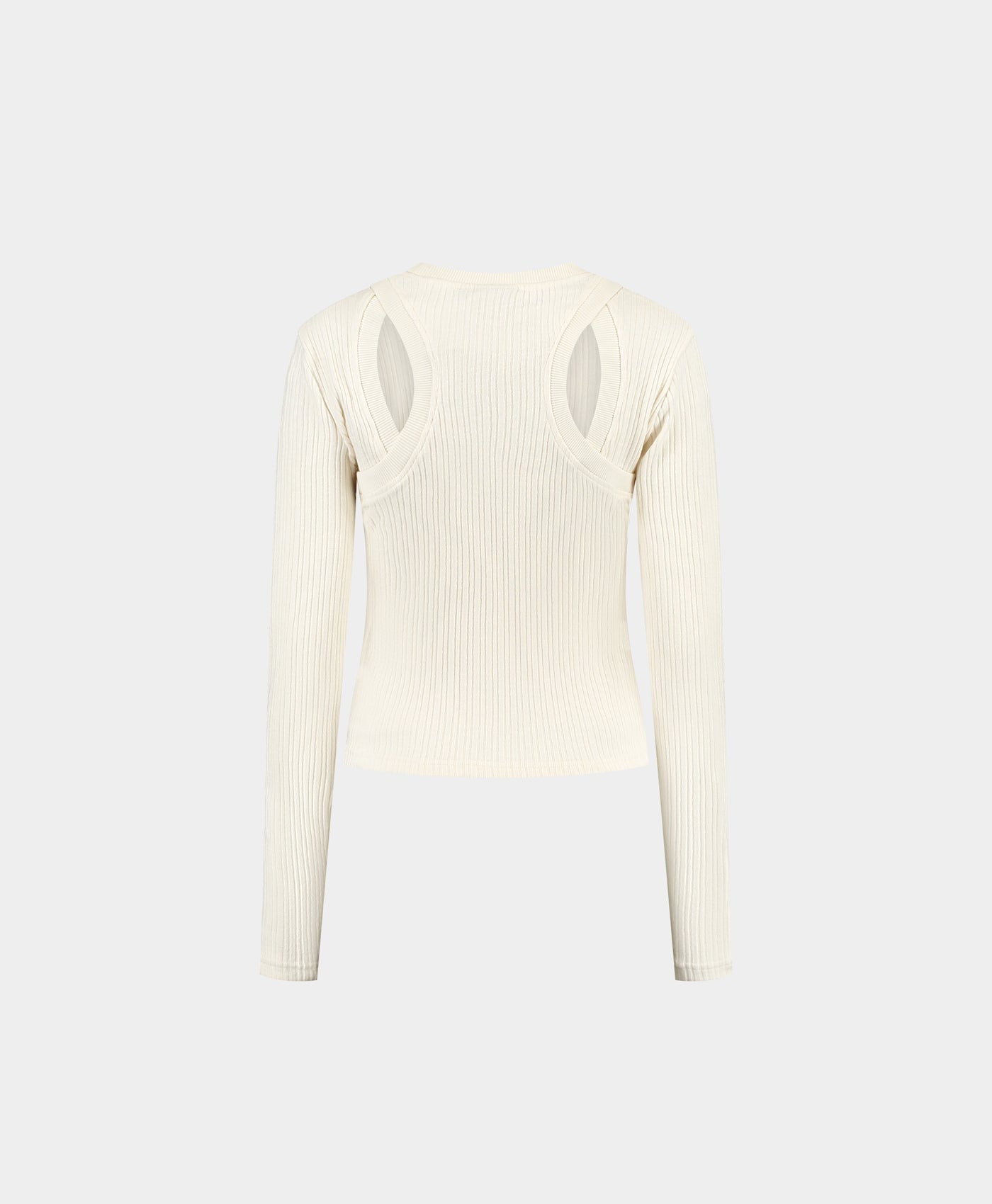 Beige Rib Overlayer Top