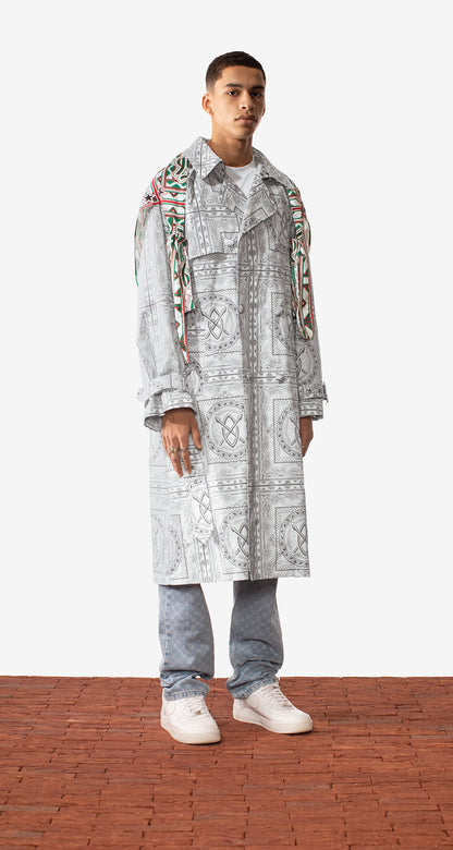 Grey Green Bandana Mamo Long Jacket