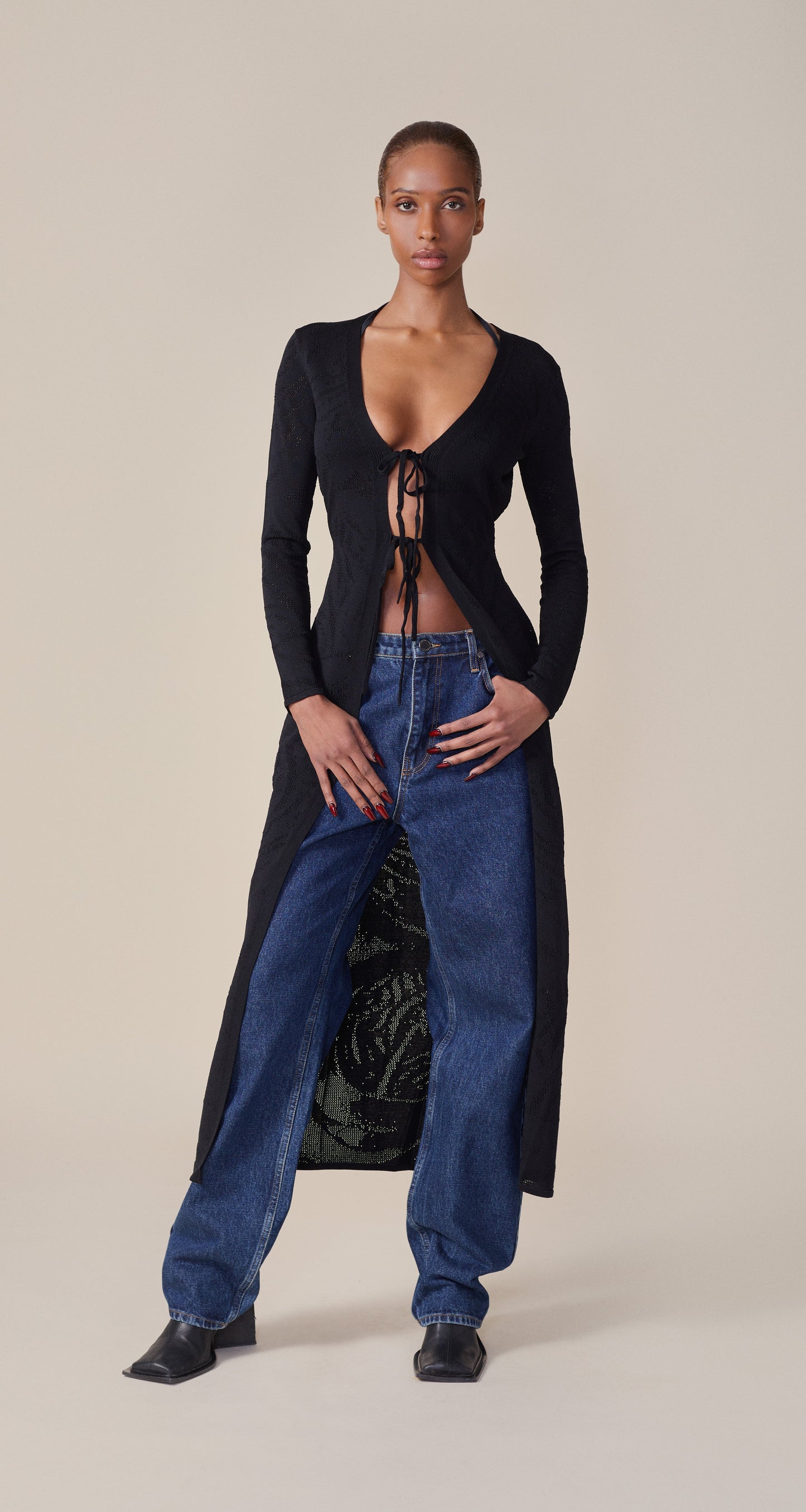 Black Braided Long Cardigan