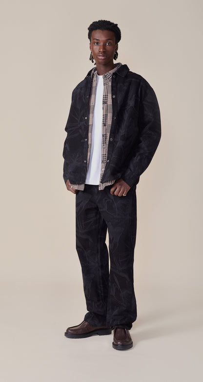 Black Floral Laser Denim Shirt