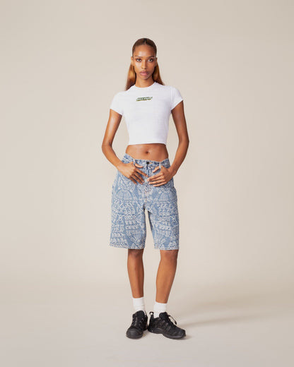 Mid Blue Macrame Denim Shorts