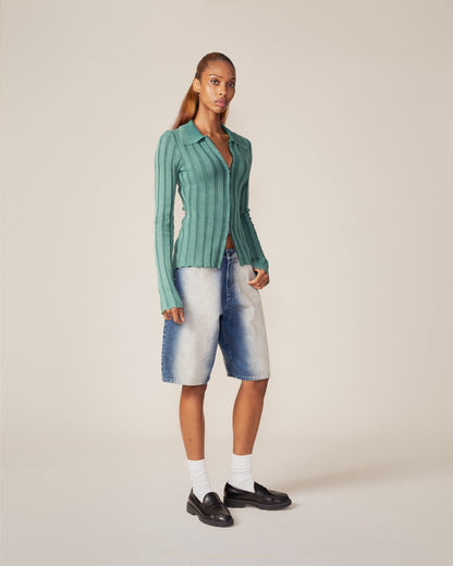 Bistro Green Washed Knit Cardigan