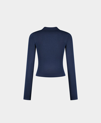 Blue Zip Knit Polo Long sleeve