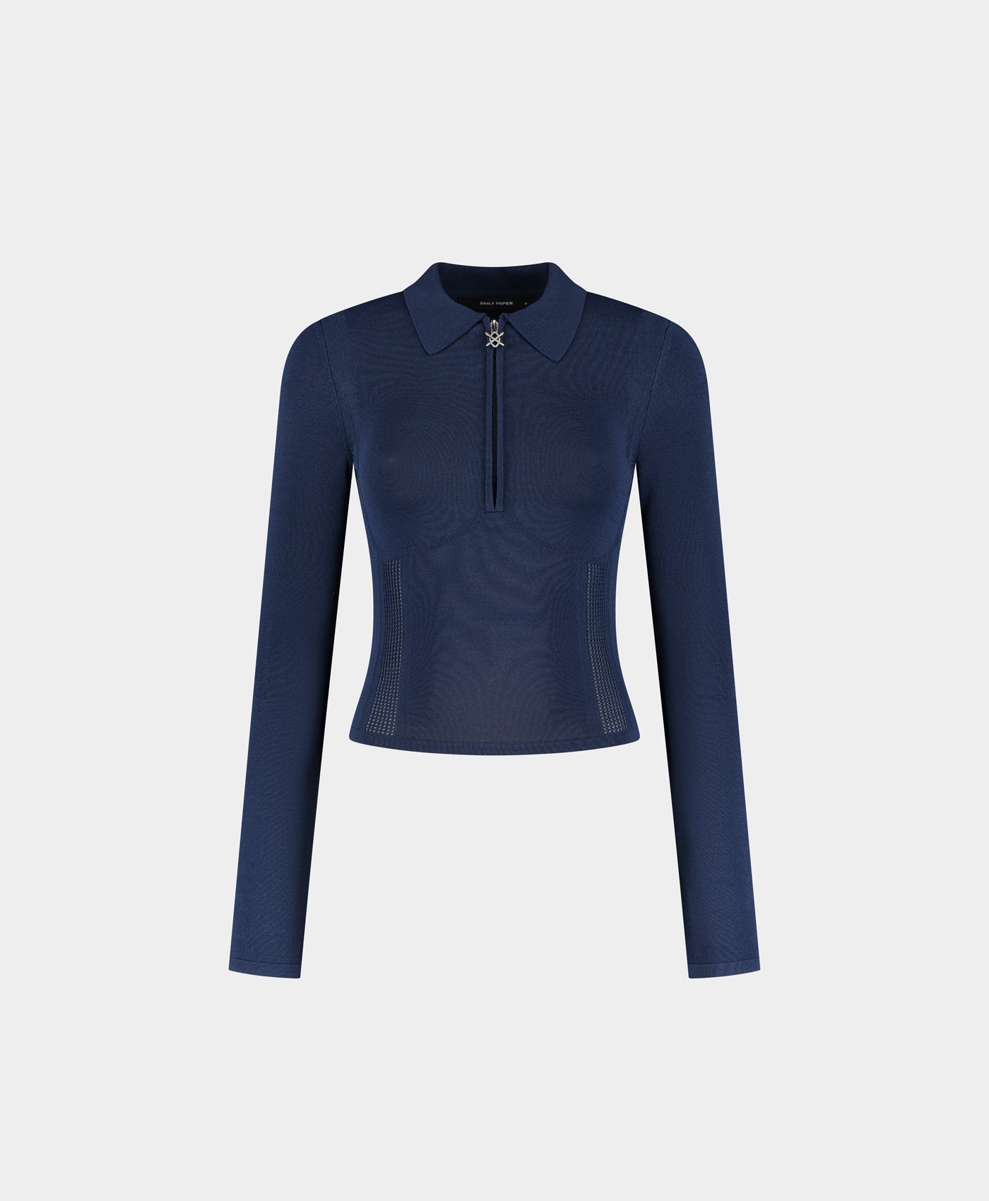 Blue Zip Knit Polo Long sleeve