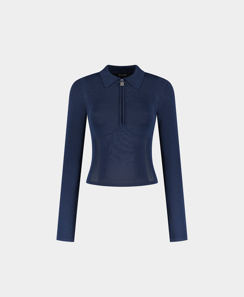 Blue Zip Knit Polo Long sleeve