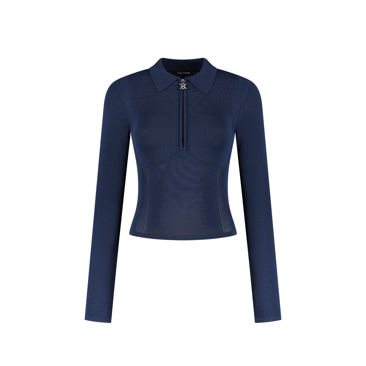 Blue Zip Knit Polo Long sleeve