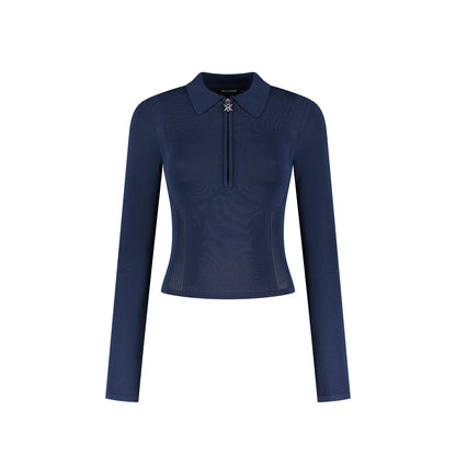 Blue Zip Knit Polo Long sleeve