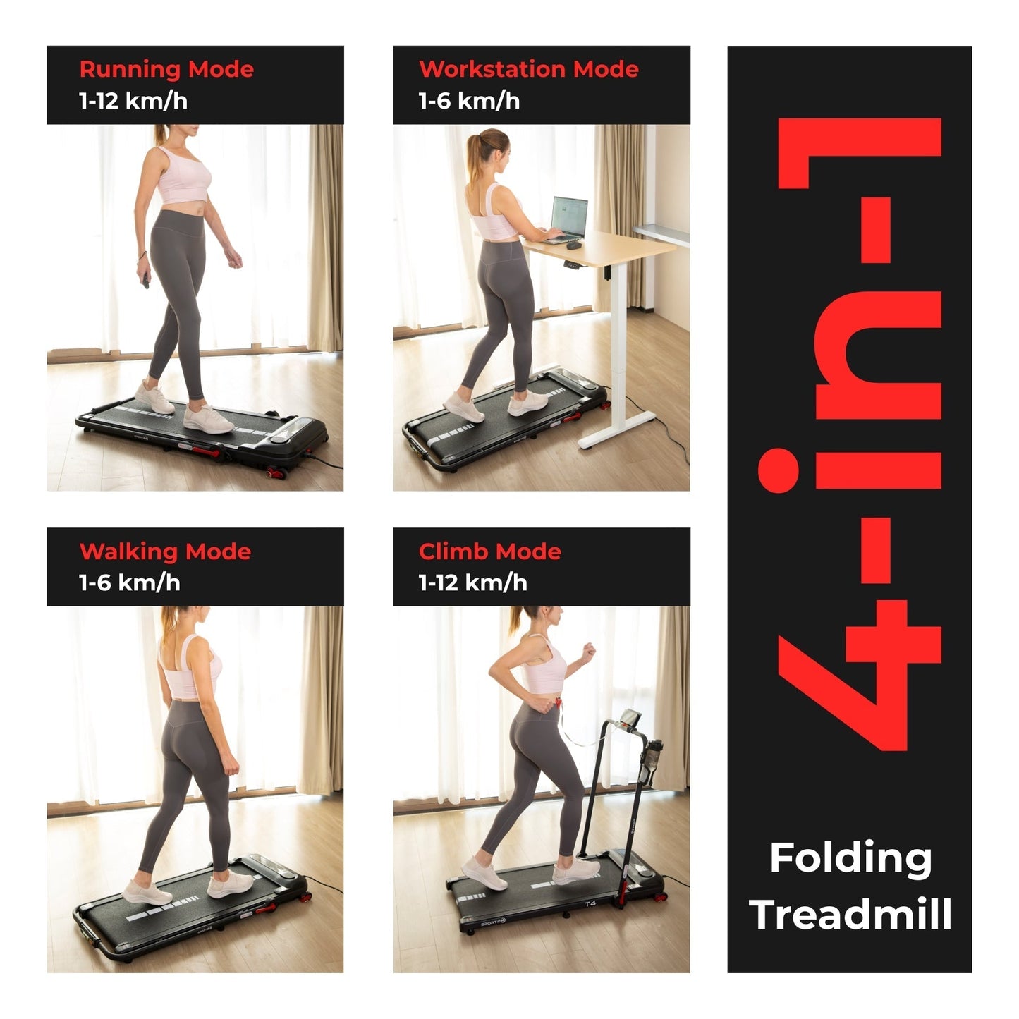 Folding Treadmill – 5-in-1 Walking Pad & Running Machine, Auto-Incline