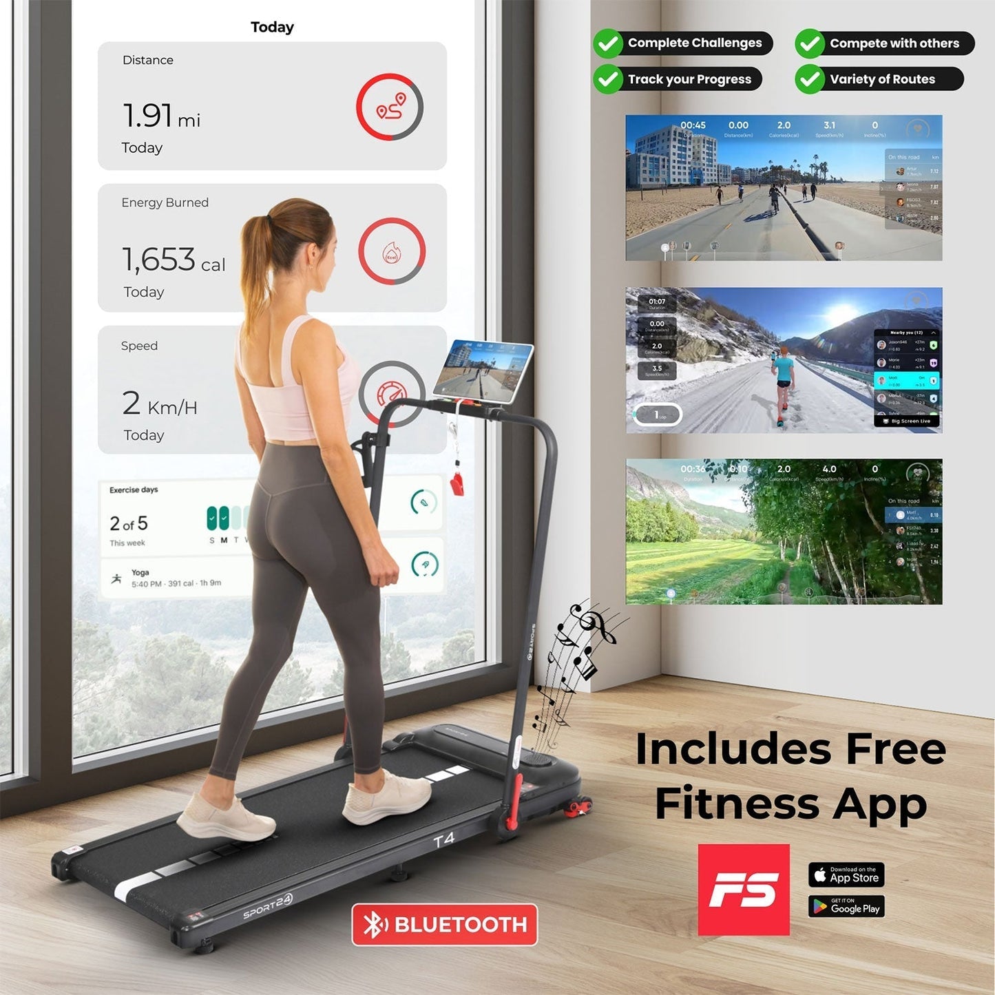 Folding Treadmill – 5-in-1 Walking Pad & Running Machine, Auto-Incline